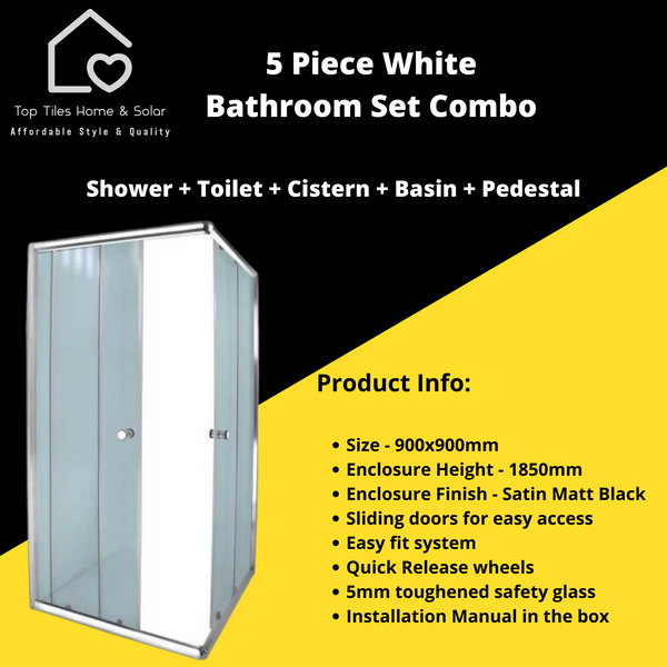 5 Piece White Bathroom Set - Combo