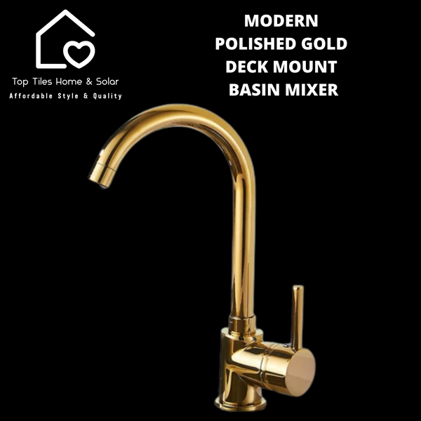 Modern Polished Gold Deck Mount Basin Mixer