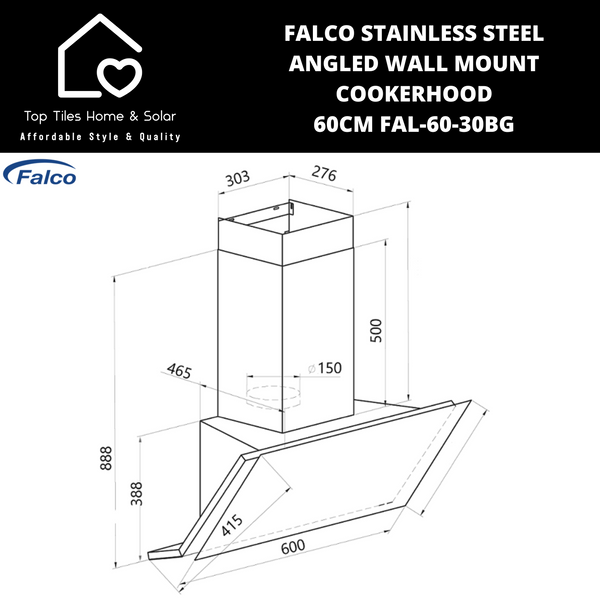 Falco Stainless Steel Angled Wall Mount Cookerhood - 60cm FAL-60-30BG