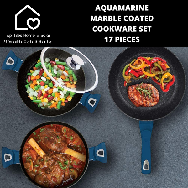 Aquamarine Marble Coated Cookware Set - 17 Pieces