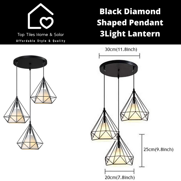 Black Diamond Shaped Pendant - 3Light Lantern Round Cup