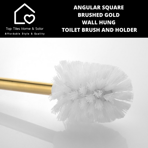 Angular Square Brushed Gold Wall Hung Toilet Brush and Holder