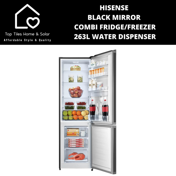 Hisense Black Mirror Combi Fridge/Freezer - 263L Water Dispenser