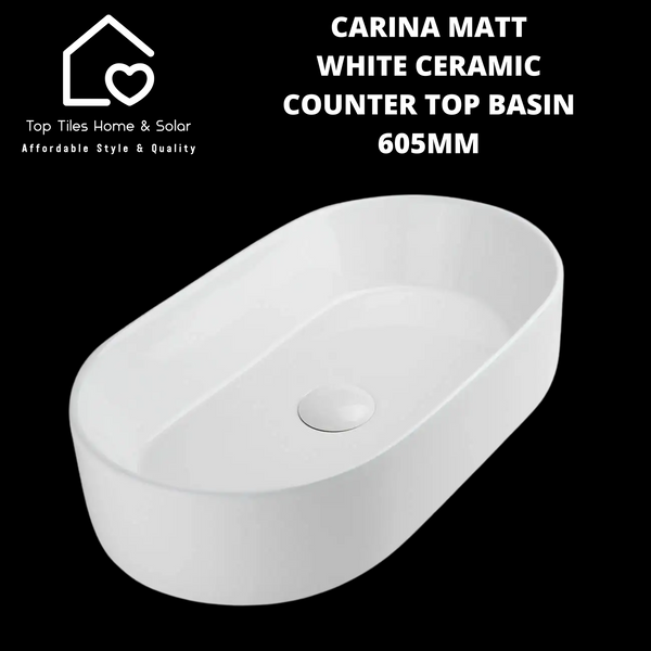 Carina Matt White Ceramic Counter Top Basin - 605mm