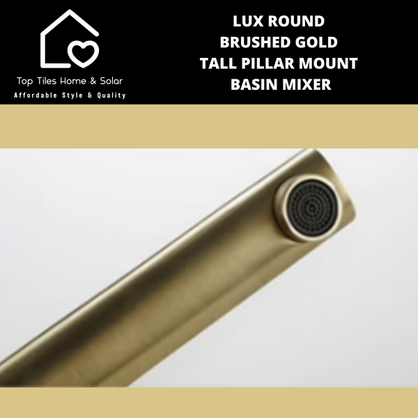 Lux Round Brushed Gold Tall Pillar Mount Basin Mixer