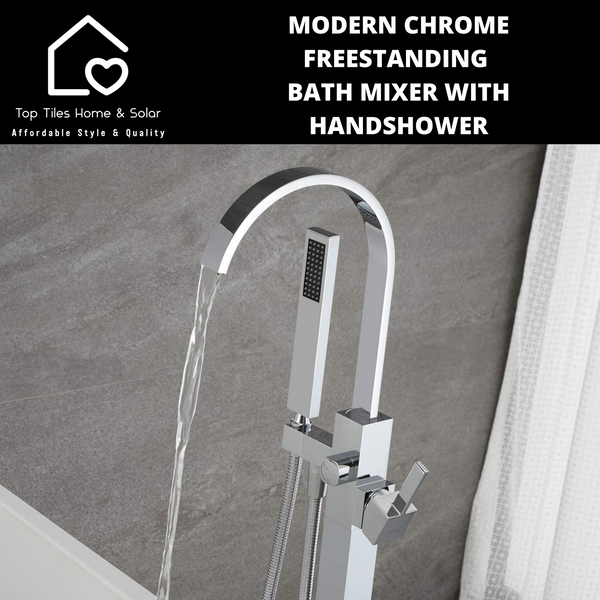 Modern Chrome Freestanding Bath Mixer With Handshower