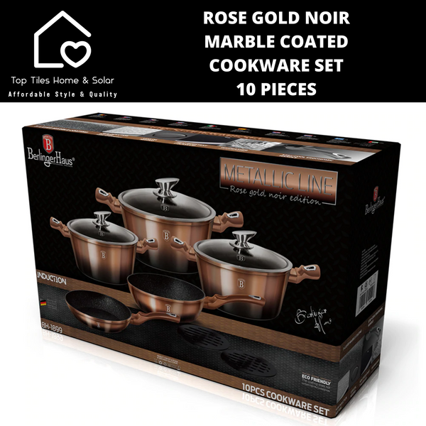 Rose Gold Noir Marble Coated Cookware Set - 10 Pieces