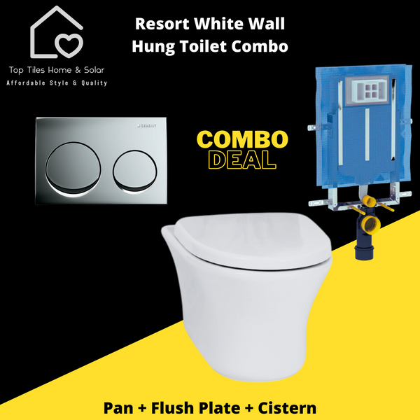 Resort White Wall Hung Toilet With Geberit Cistern & Flush Plate