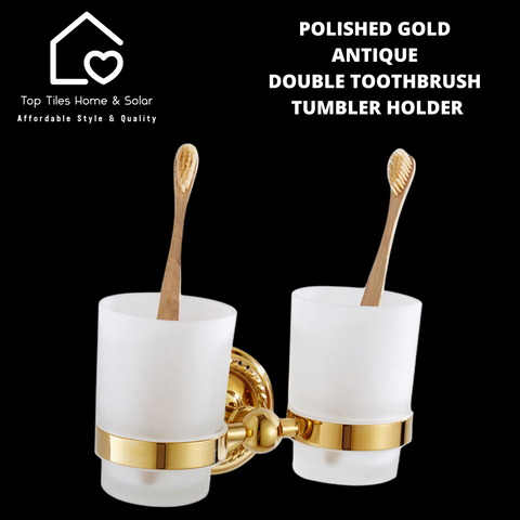 Polished Gold Antique Double Toothbrush Tumbler Holder