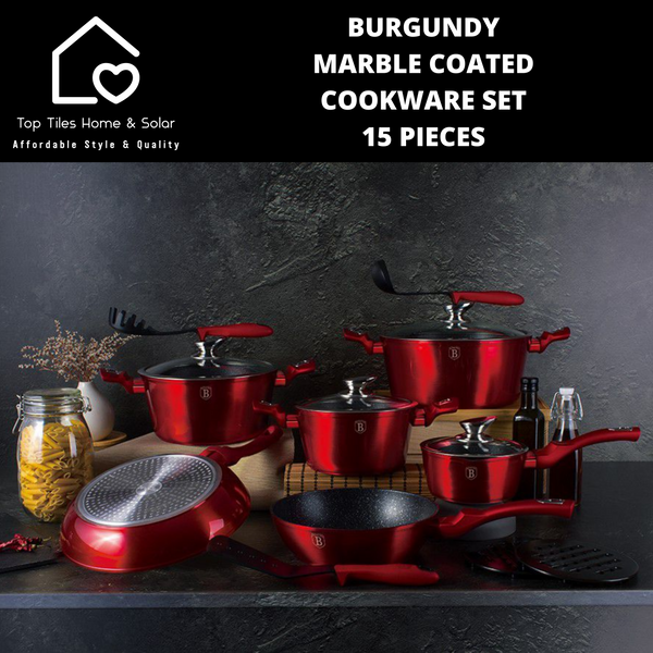 Burgundy Marble Coated Cookware Set - 15 Pieces