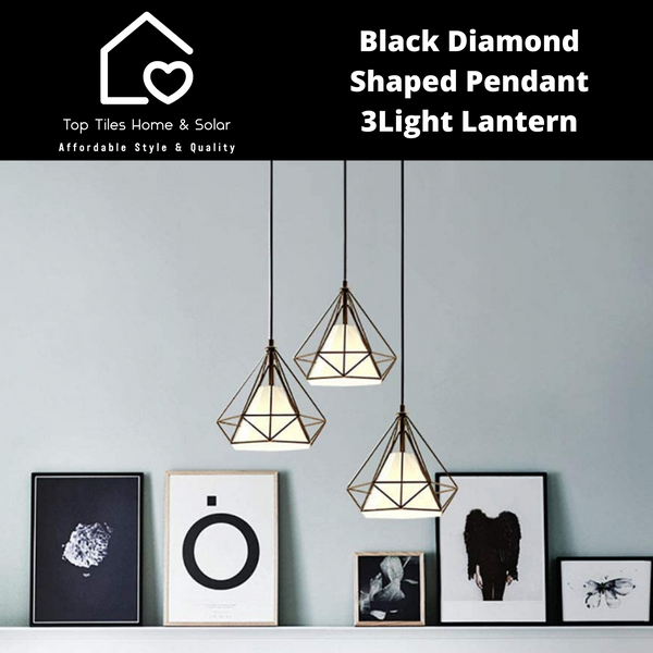 Black Diamond Shaped Pendant - 3Light Lantern Round Cup