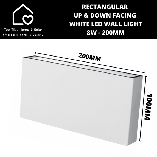 Rectangular Up & Down Facing White LED Wall Light - 8W 200mm