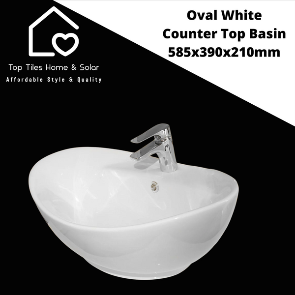 Oval White Counter Top Basin - 585x390x210mm