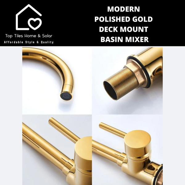 Modern Polished Gold Deck Mount Basin Mixer