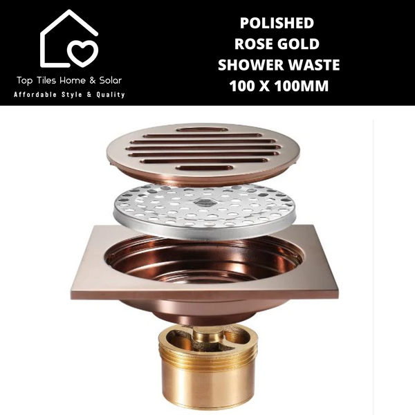 Polished Rose Gold Shower Waste - 100 x 100mm