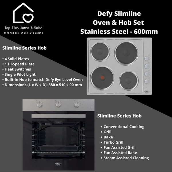 Defy Stainless Steel Slimline Oven & Hob Box Set - 600mm DCB849E