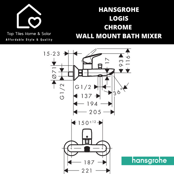 Hansgrohe Logis Chrome Wall Mount Bath Mixer