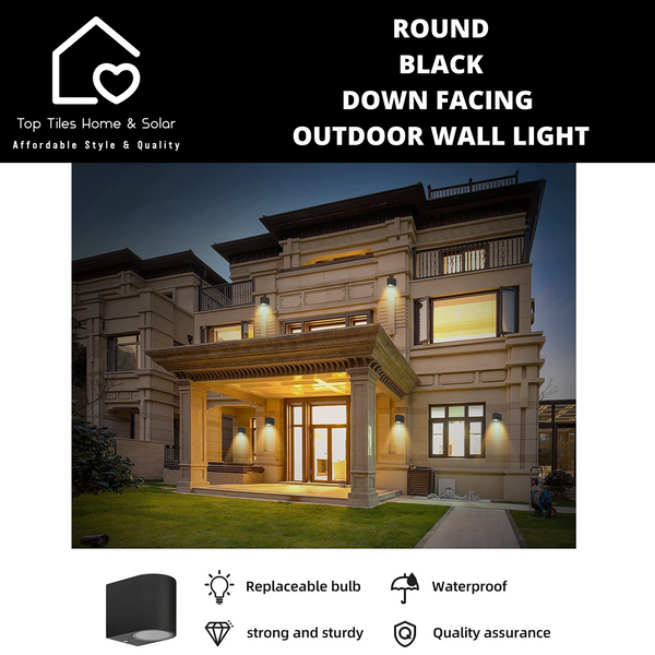 Round Black Down Facing Outdoor Wall Light