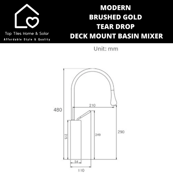 Modern Brushed Gold Tear Drop Deck Mount Basin Mixer