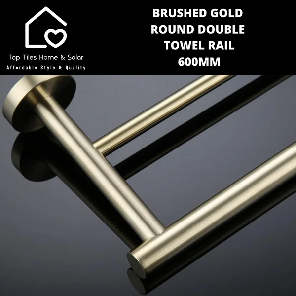 Brushed Gold Round Double Towel Rail - 600mm