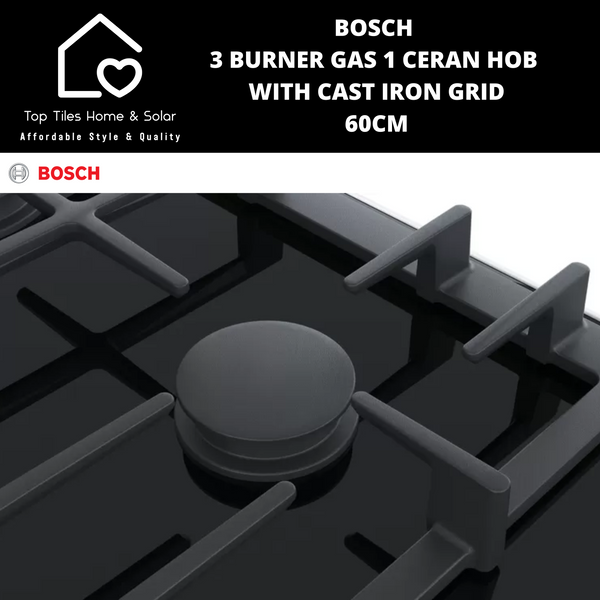 Bosch Series 8 - 3 Burner Gas 1 Ceran Hob with Cast Iron Grid - 60CM