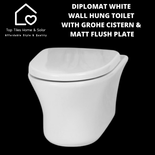 Diplomat White Wall Hung Toilet with Grohe Cistern & Matt Flush Plate