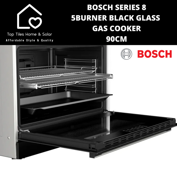 Bosch Series 8 - 5Burner Black Glass Gas Cooker - 90cm