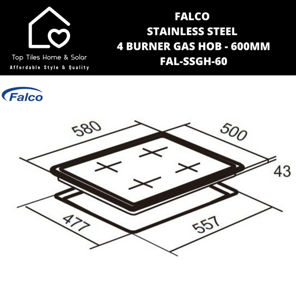 Falco Stainless Steel 4 Burner Gas Hob - 600mm FAL-SSGH-60