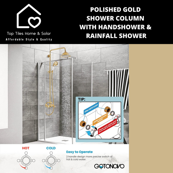 Polished Gold Shower Column With Handshower & Rainfall Shower