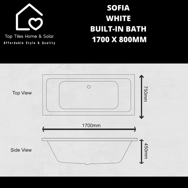 Sofia White Acrylic Built-in Bath 1700 x 800mm