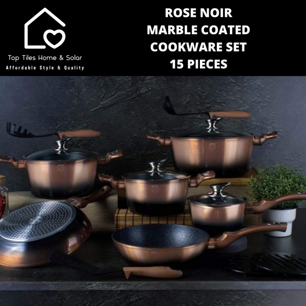 Rose Noir Marble Coated Cookware Set - 15 Pieces