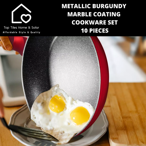 Metallic Burgundy Marble Coating Cookware Set - 10 Pieces