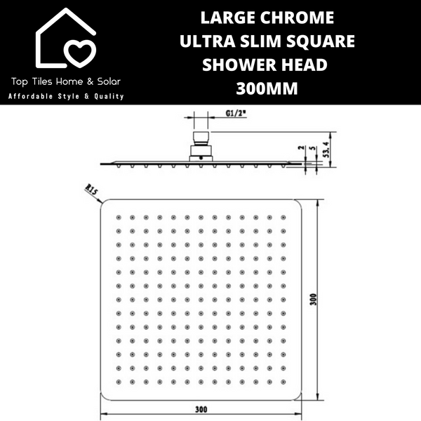 Large Chrome Ultra Slim Square Shower Head - 300mm