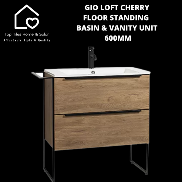 Gio Loft Cherry Floor Standing Basin & Vanity Unit -  600mm