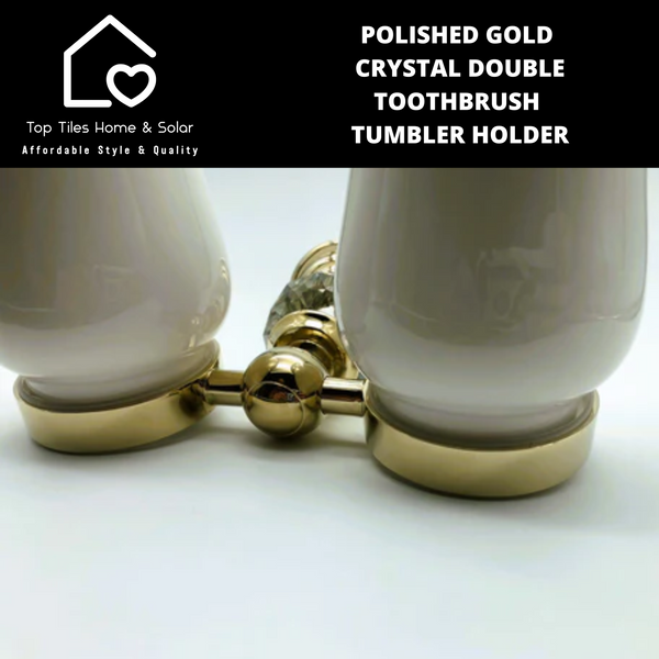 Polished Gold Crystal Double Toothbrush Tumbler Holder