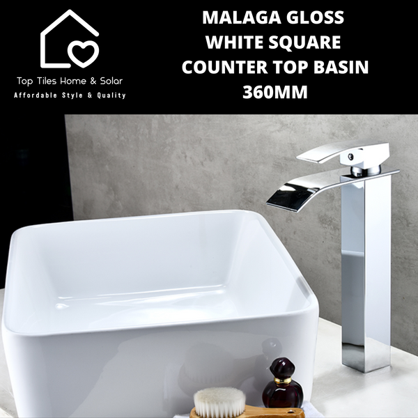 Malaga Gloss White Square Counter Top Basin - 360mm