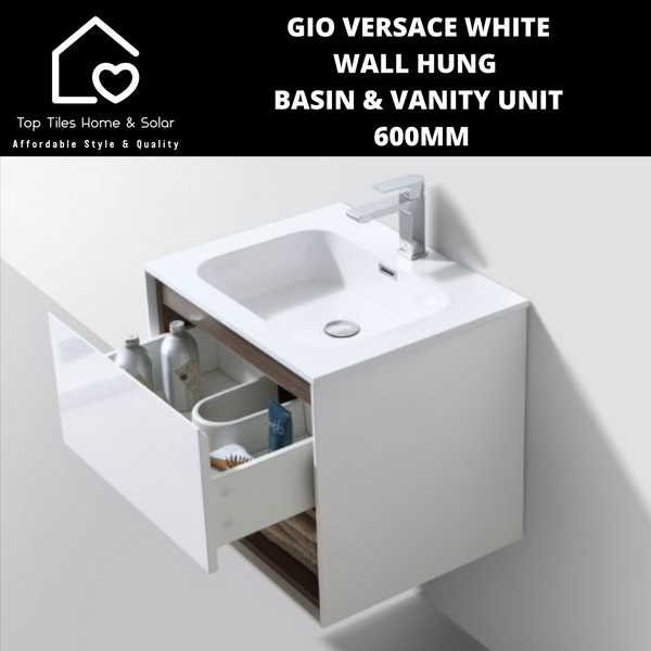 Gio Versace White Wall Hung Basin & Vanity Unit -  600mm