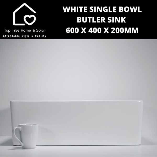 White Single Bowl Butler Sink - 600 x 400 x 200mm