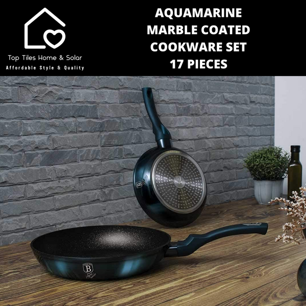 Aquamarine Marble Coated Cookware Set - 17 Pieces