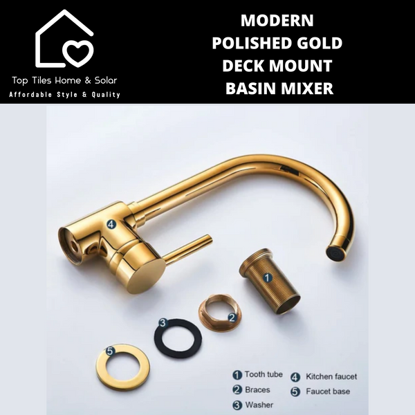 Modern Polished Gold Deck Mount Basin Mixer