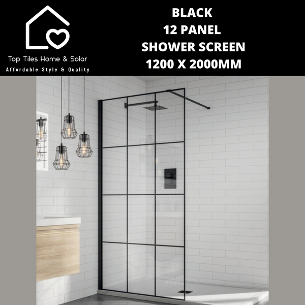 Black 12 Panel Shower Screen - 1200 x 2000mm