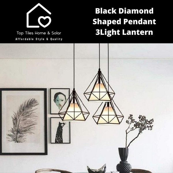 Black Diamond Shaped Pendant - 3Light Lantern Round Cup