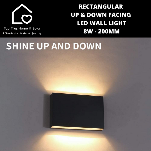 Rectangular Up & Down Facing LED Wall Light - 8W 200mm