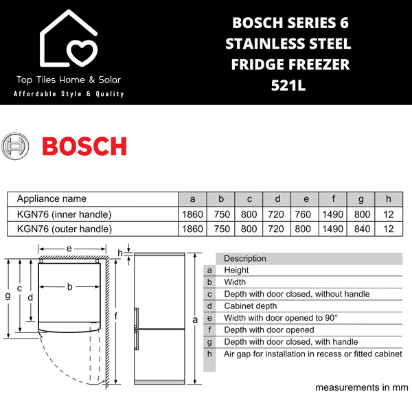 Bosch Series 6 - Stainless Steel Fridge Freezer - 521L