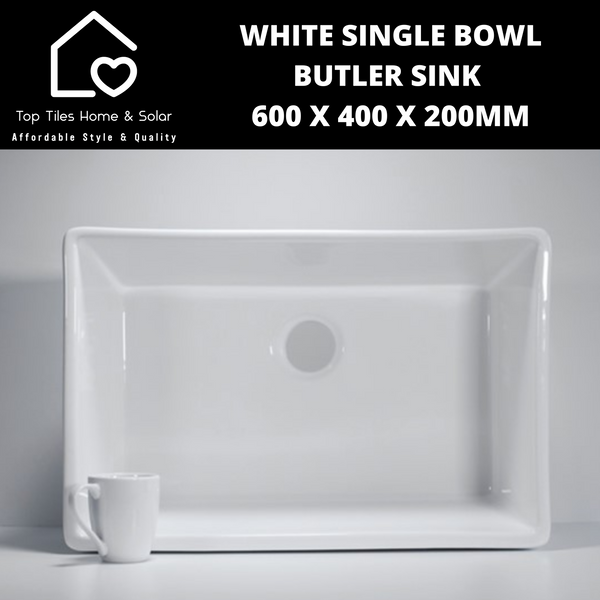 White Single Bowl Butler Sink - 600 x 400 x 200mm