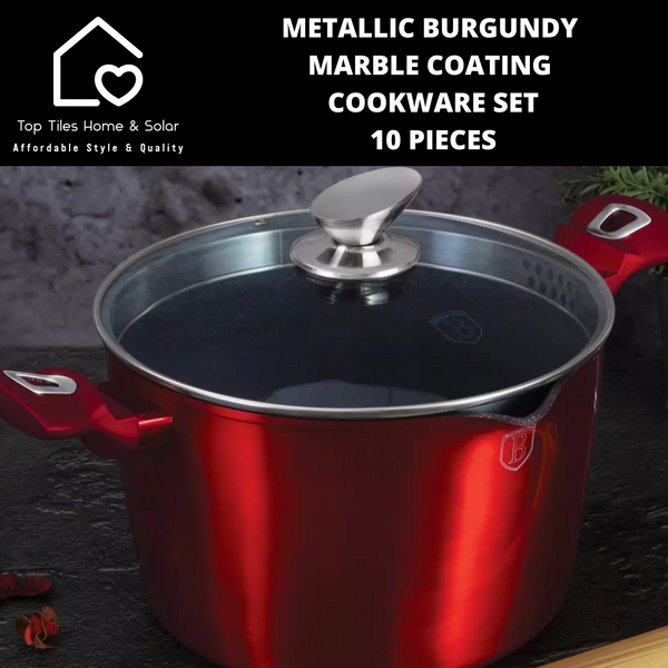 Metallic Burgundy Marble Coating Cookware Set - 10 Pieces