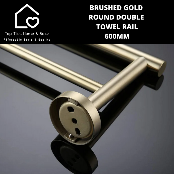 Brushed Gold Round Double Towel Rail - 600mm