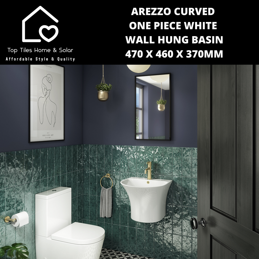 Arezzo Curved One Piece White Wall Hung Basin 470 x 460 x 370mm