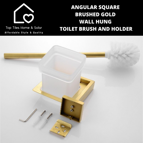 Angular Square Brushed Gold Wall Hung Toilet Brush and Holder