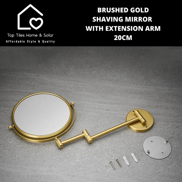 Brushed Gold Shaving Mirror with Extension Arm - 20cm